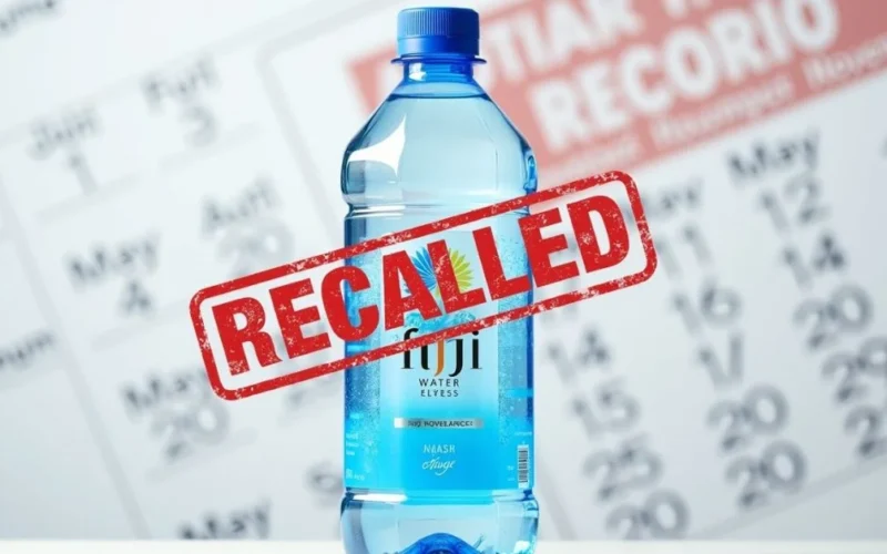 An Image of   Fiji Water bottle with recall label
